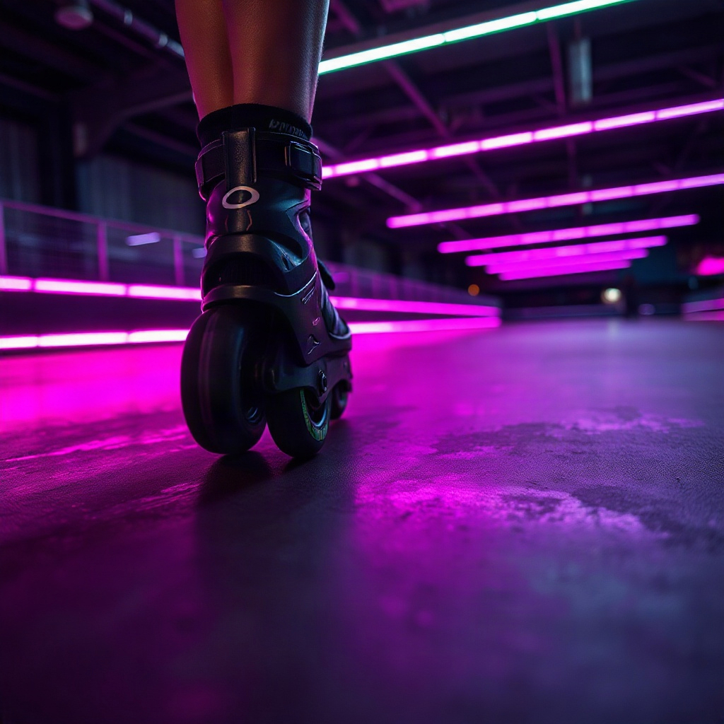 Inline wheels on dark rink floor