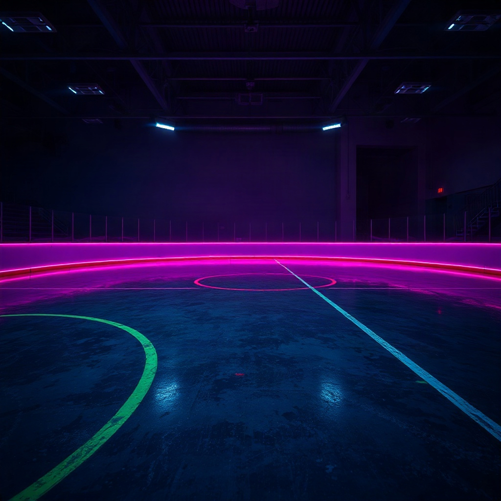 Curved rink barrier with neon edge light